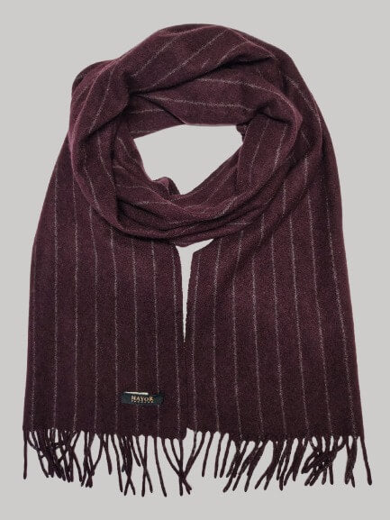 Mayor Youngor burgundy and gray striped preloved pure cashmere scarf from Ireland, soft luxury wrap