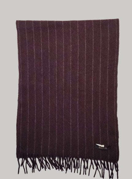 Mayor Youngor burgundy and gray striped preloved pure cashmere scarf from Ireland, soft luxury wrap