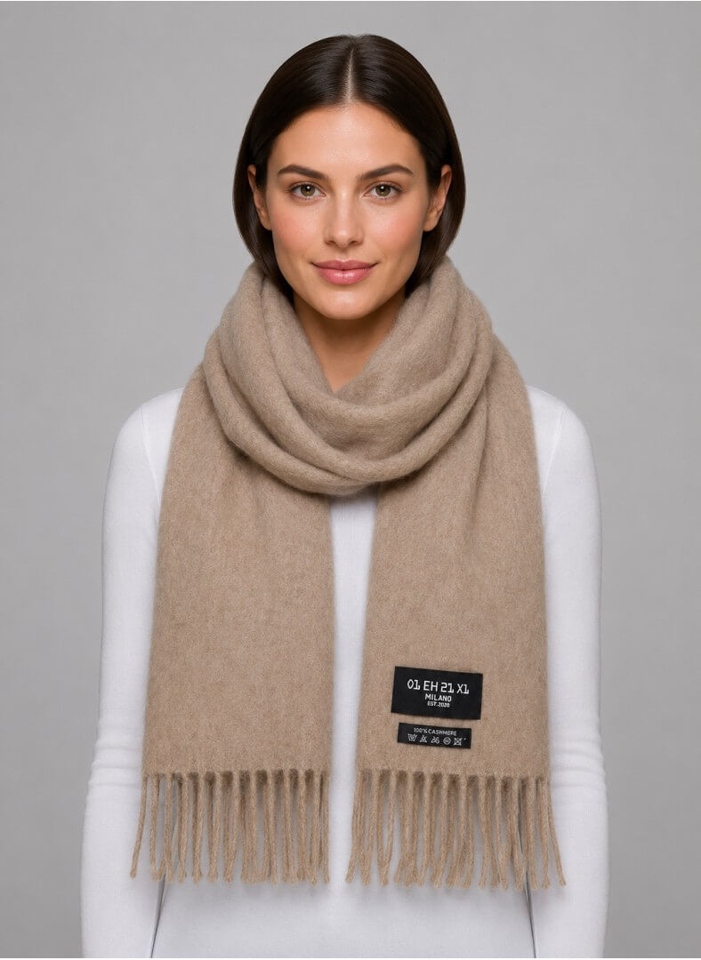 Milano beige preloved pure cashmere scarf from Ireland, soft luxury wrap