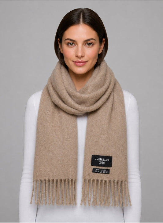 Milano beige preloved pure cashmere scarf from Ireland, soft luxury wrap