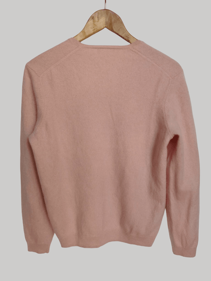 Monoprix Petal Pink preloved pure cashmere V-neck jumper Medium UK and Ireland size curated by Cashmere Knot Ireland
