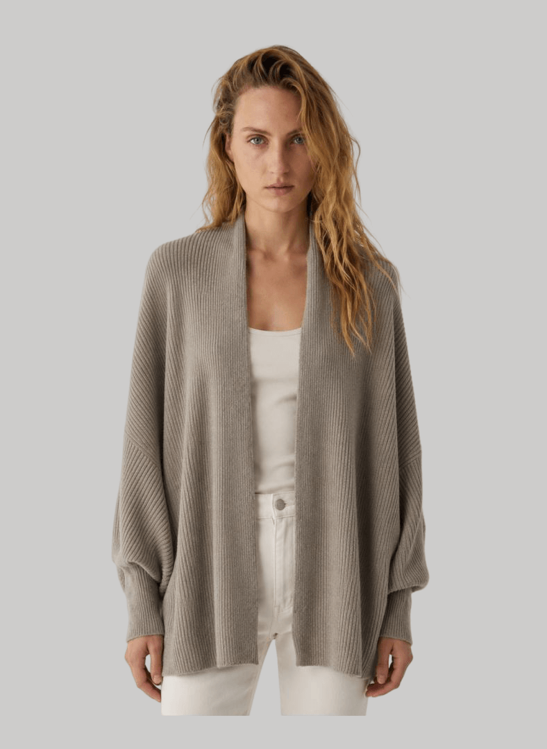 N.Peal Brownish Grey preloved pure cashmere oversized batwing cardigan size Large with 75 cm long fit from Cashmere Knot Ireland
