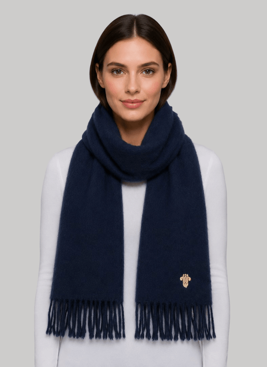 Polo Ralph Lauren midnight blue vintage preloved pure cashmere scarf from Ireland, soft luxury wrap