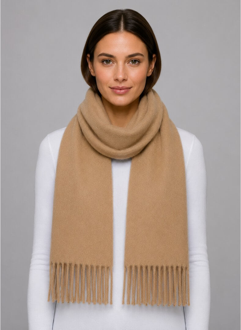 Portolano camel preloved pure cashmere scarf from Ireland, soft luxury wrap