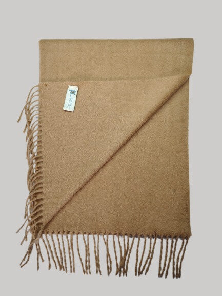 Portolano camel preloved pure cashmere scarf from Ireland, soft luxury wrap