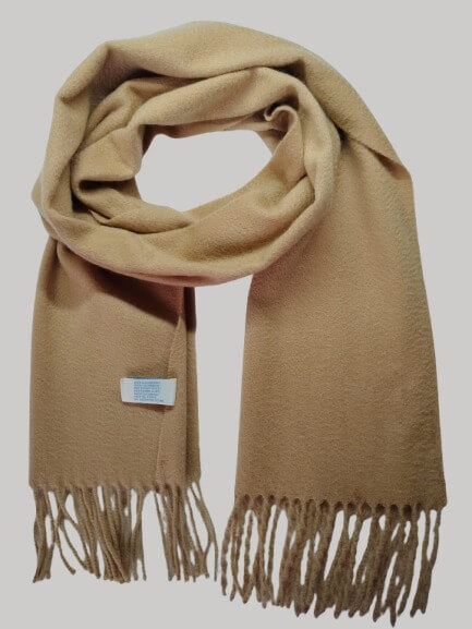 Portolano camel preloved pure cashmere scarf from Ireland, soft luxury wrap