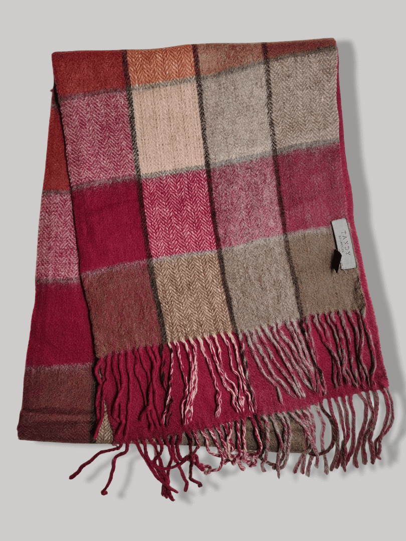 preloved red checkered pure cashmere muffler