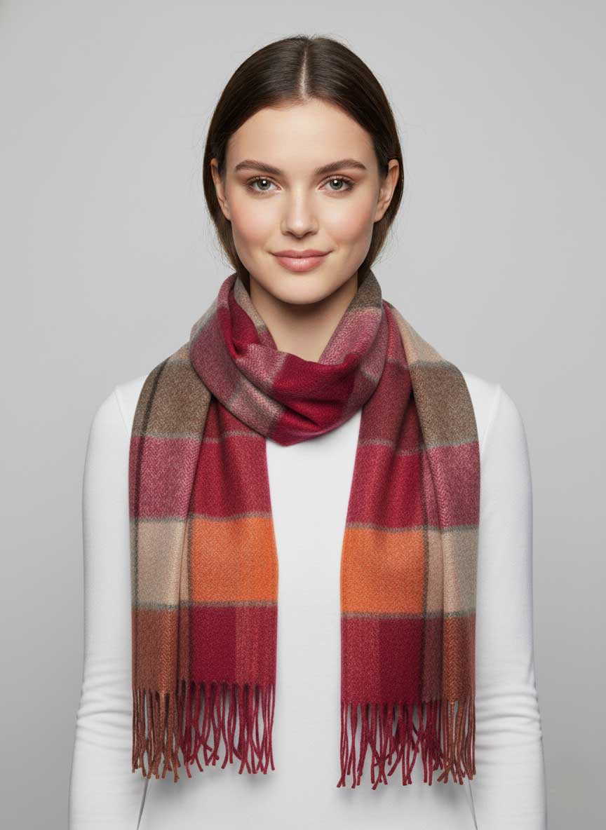 Preloved red checkered pure Cashmere scarf – Cashmere Knot Ireland