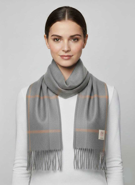 Light gray and Orange Lining  pure cashmere scarves and muffler, soft luxury cashmere stole