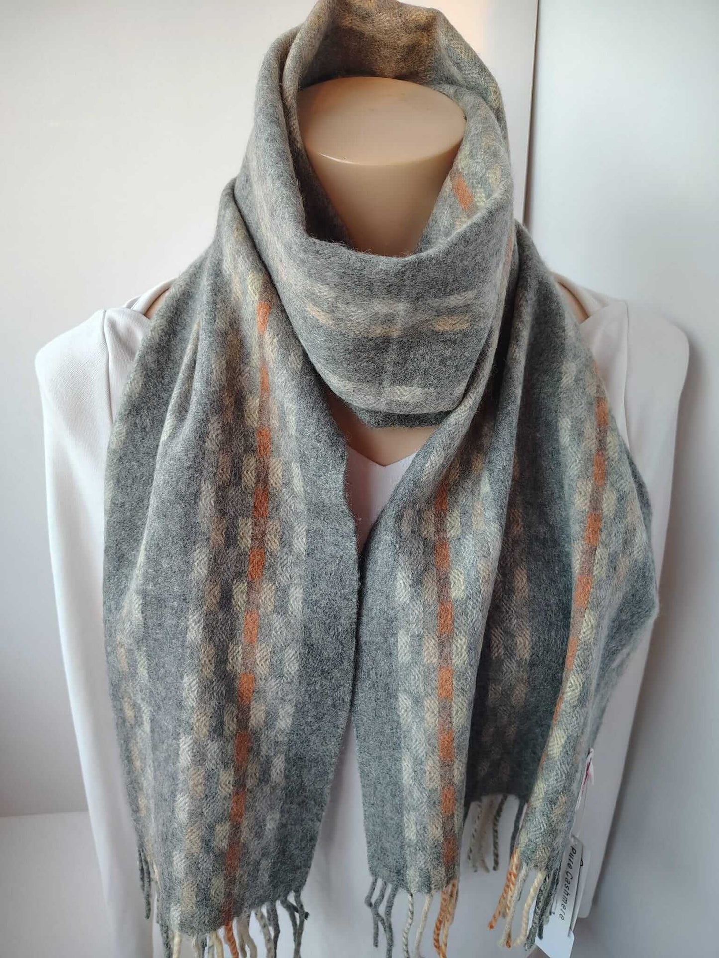 Light gray and Orange Lining  pure cashmere scarves and muffler, soft luxury cashmere stole