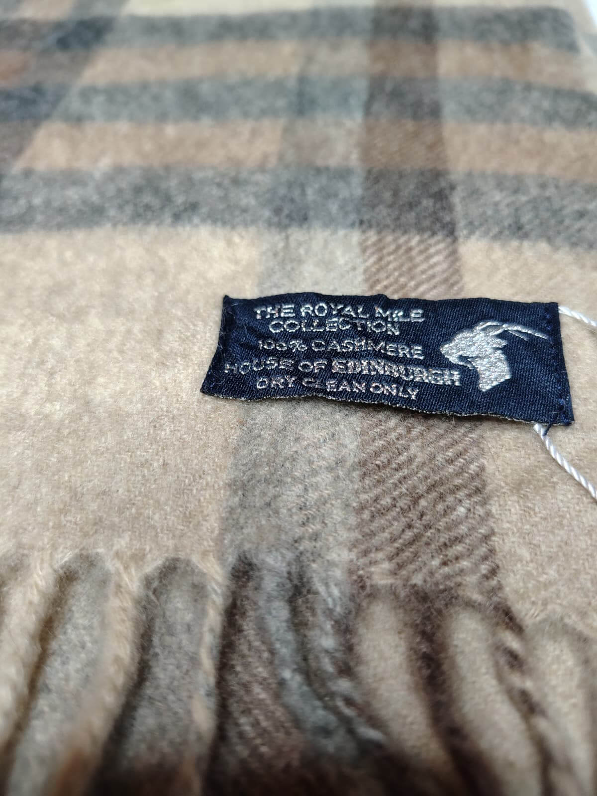 Royal Mile Collections preloved cashmere stole and scarf from Ireland, checkered design