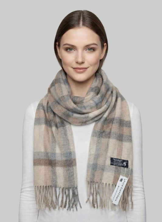 Royal Mile Collections preloved cashmere stole and scarf from Ireland, checkered design