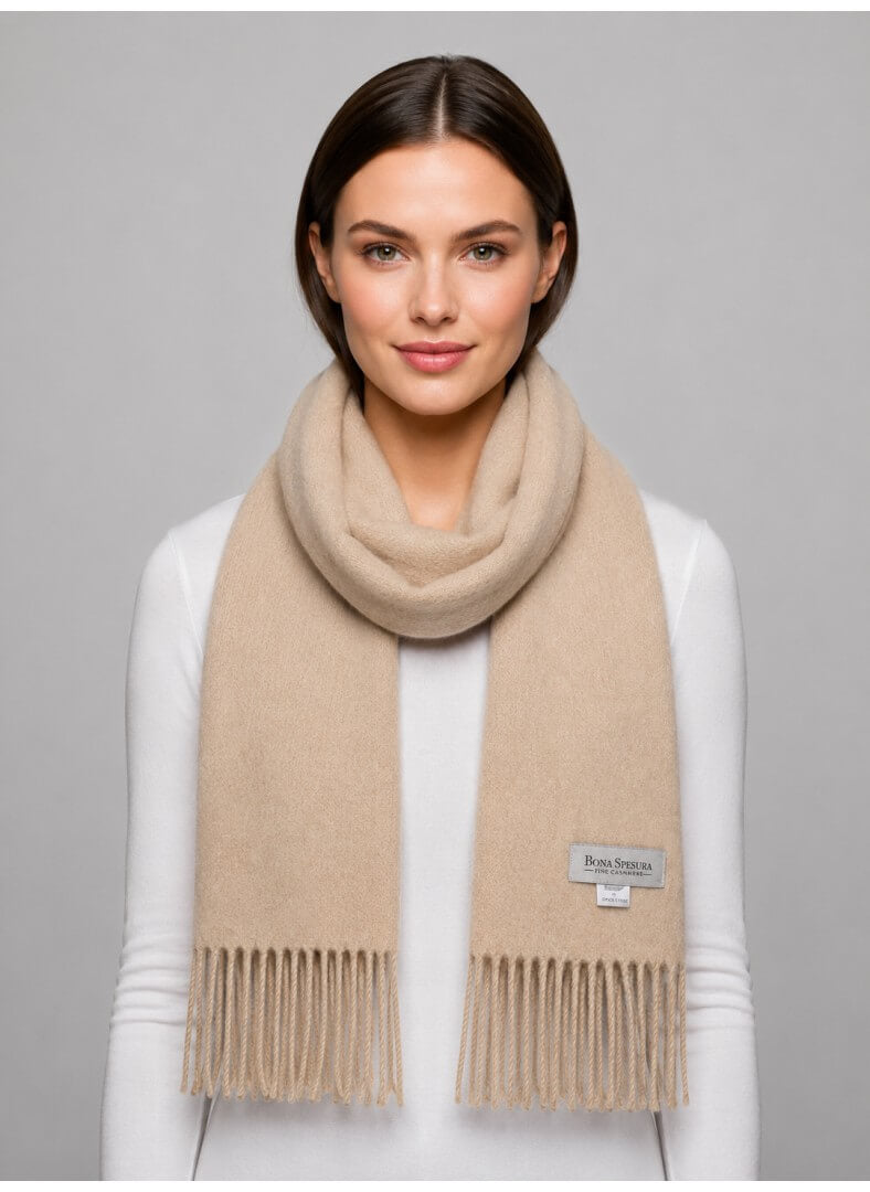 Royal Speyside beige preloved pure cashmere scarf from Ireland, soft luxury wrap