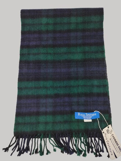 Royal Speyside Graham of Menteith Modern Tartan forest green and deep navy blue preloved pure cashmere scarf from Ireland, soft luxury wrap