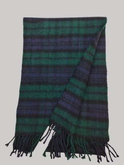 Royal Speyside Graham of Menteith Modern Tartan forest green and deep navy blue preloved pure cashmere scarf from Ireland, soft luxury wrap