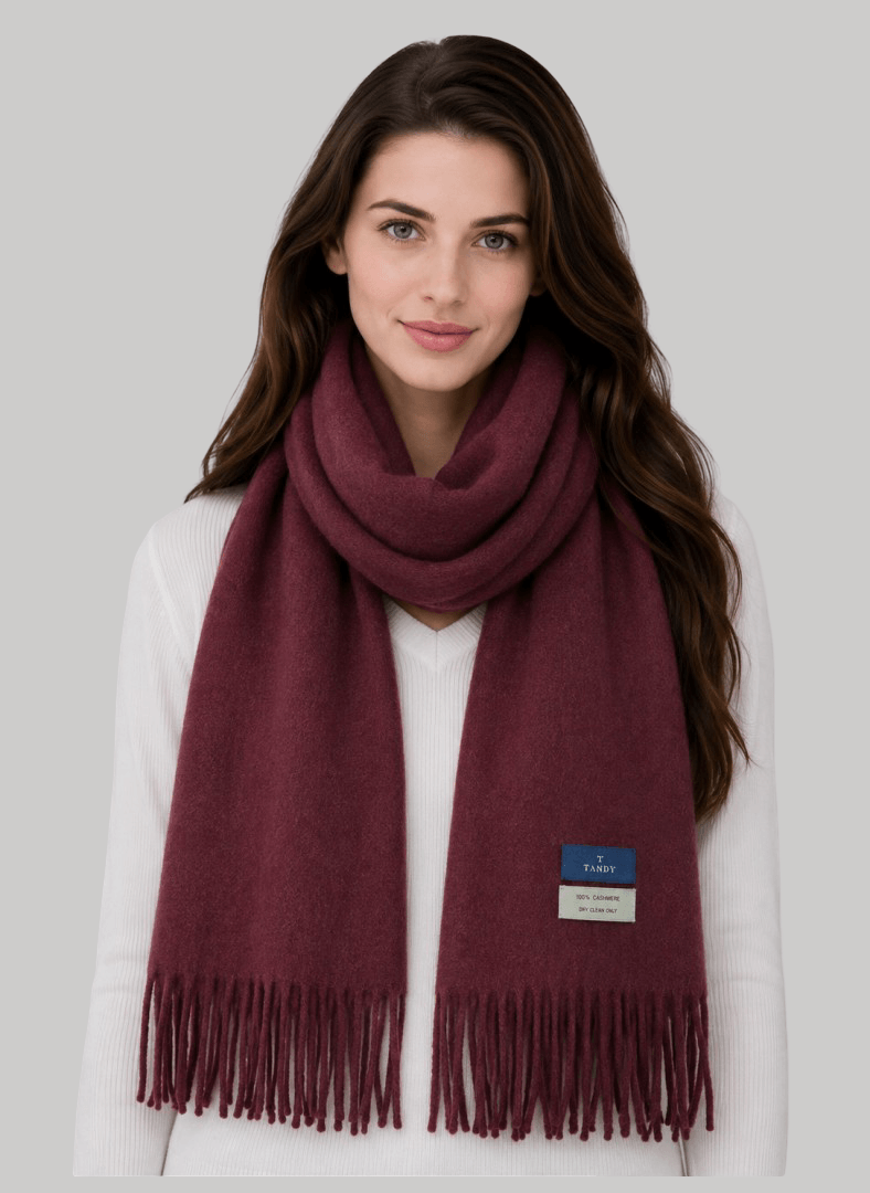 Maroon preloved pure cashmere scarf and muffler by Cashmere Knot, soft luxury cashmere stole