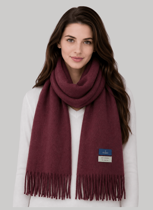 Maroon preloved pure cashmere scarf and muffler by Cashmere Knot, soft luxury cashmere stole