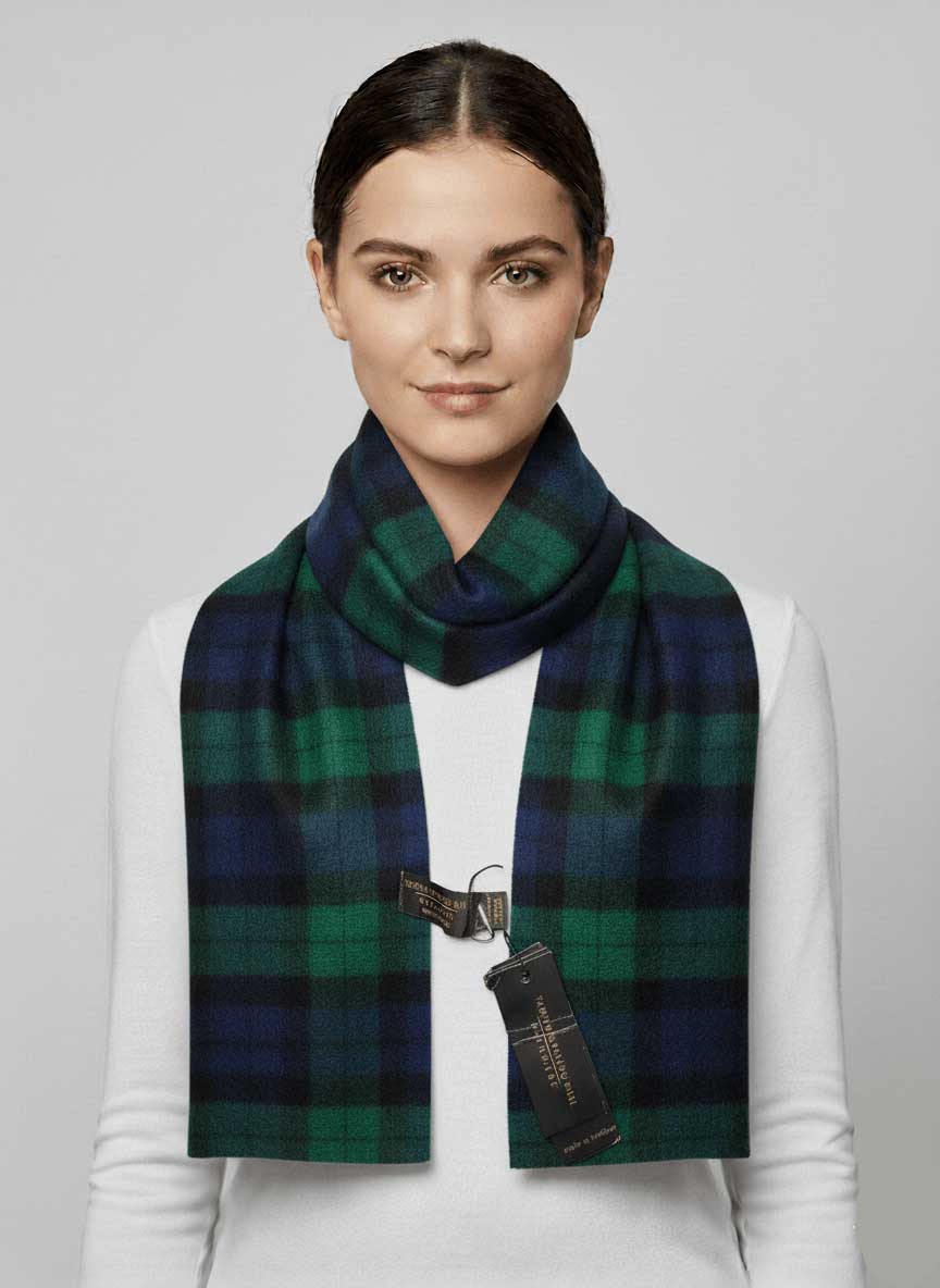 Tartan Weaving Mill preloved pure cashmere muffler from Ireland, green and blue check