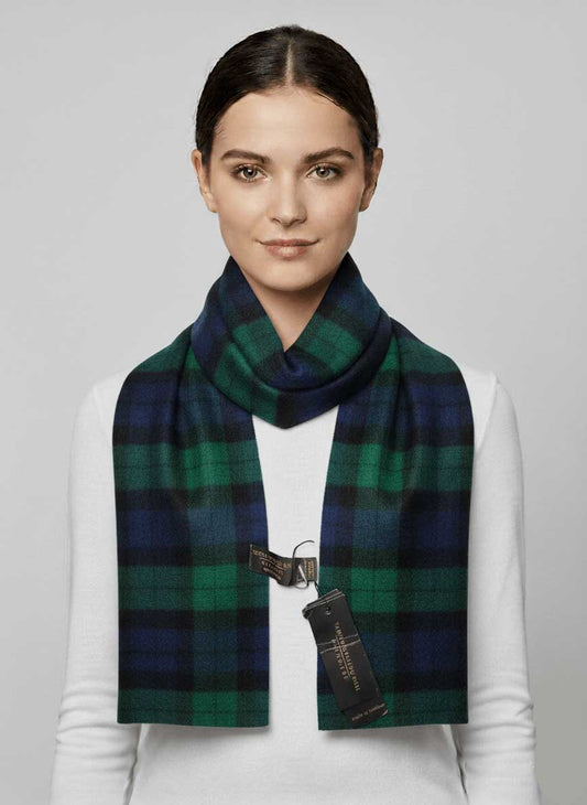 Tartan Weaving Mill preloved pure cashmere muffler from Ireland, green and blue check