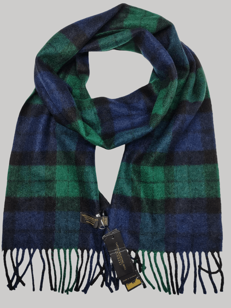 Tartan Weaving Mill preloved pure cashmere muffler from Ireland, green and blue check