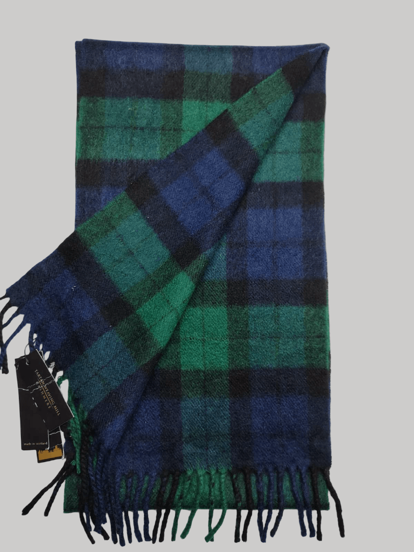 Tartan Weaving Mill preloved pure cashmere muffler from Ireland, green and blue check