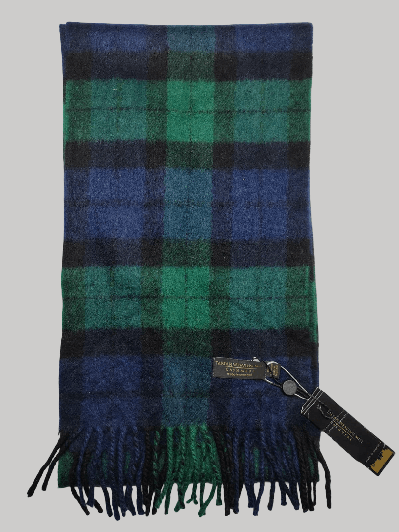 Tartan Weaving Mill preloved pure cashmere muffler from Ireland, green and blue check