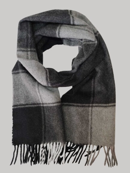 TCM Tchibo Certified Merchandise charcoal and light gray plaid preloved pure cashmere scarf from Ireland, soft luxury wrap