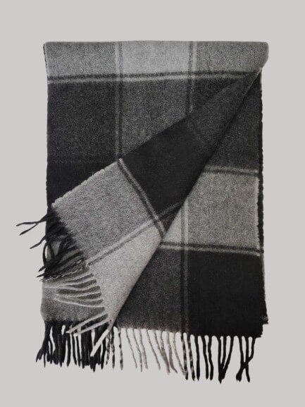 TCM Tchibo Certified Merchandise charcoal and light gray plaid preloved pure cashmere scarf from Ireland, soft luxury wrap