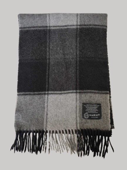 TCM Tchibo Certified Merchandise charcoal and light gray plaid preloved pure cashmere scarf from Ireland, soft luxury wrap