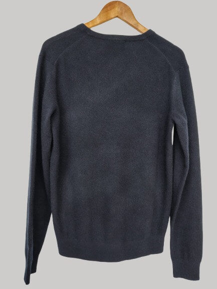 TEX Dark Navy preloved pure cashmere V-neck jumper Large UK and Ireland fit with long sleeves from Cashmere Knot Ireland