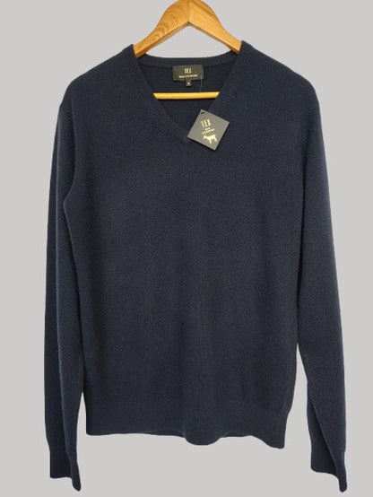 TEX Dark Navy preloved pure cashmere V-neck jumper Large UK and Ireland fit with long sleeves from Cashmere Knot Ireland