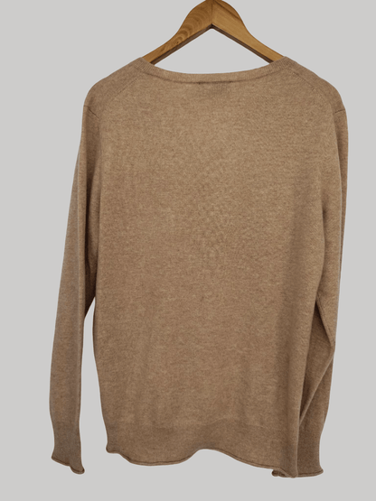 TEX Taupe pure cashmere V-neck jumper size XL with relaxed fit and long sleeves from Cashmere Knot Ireland