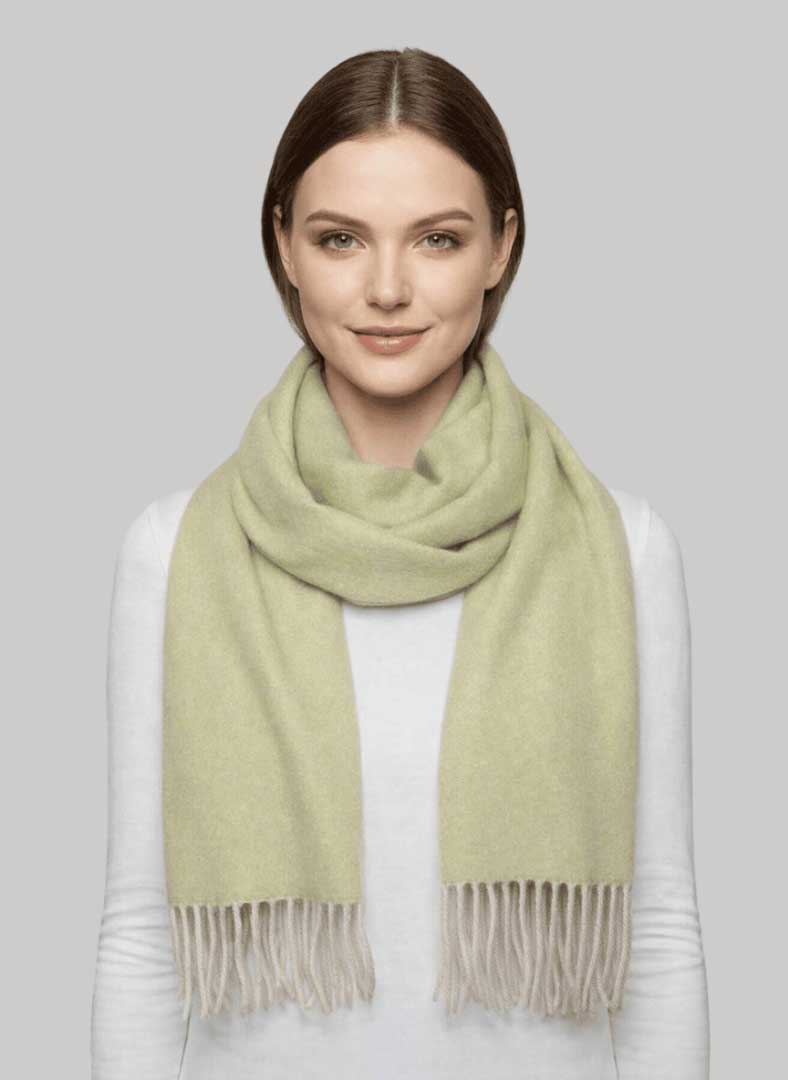 Tie Your Tie preloved cashmere scarf from Ireland, basil green color