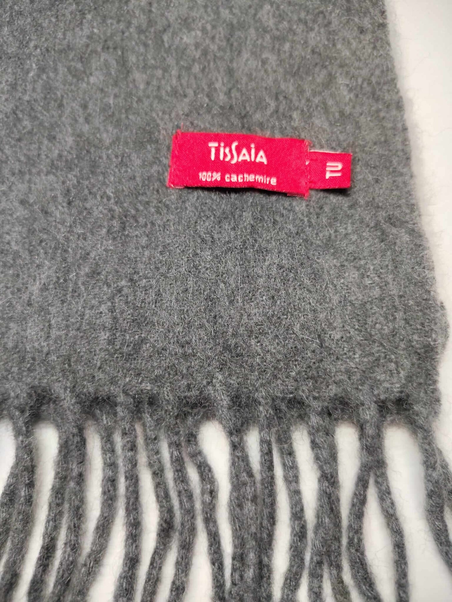 Tissaia smoke gray preloved pure cashmere scarf from Ireland, soft luxury wrap