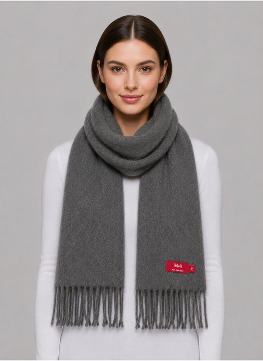 Tissaia smoke gray preloved pure cashmere scarf from Ireland, soft luxury wrap