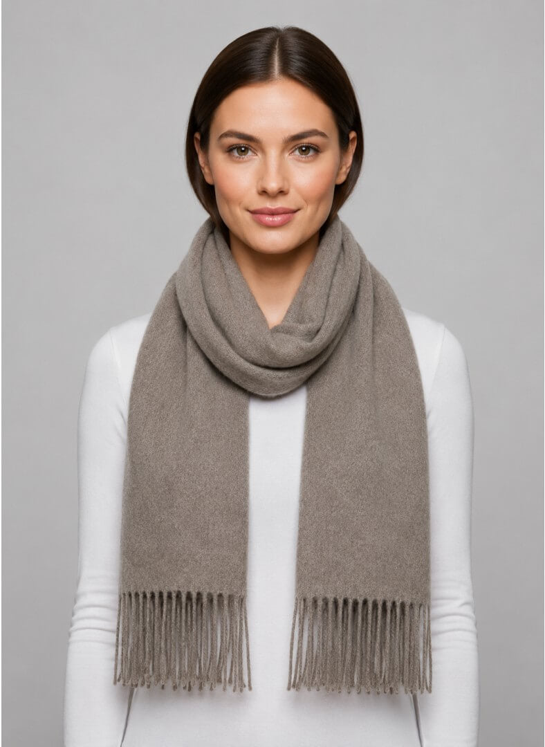 Uniqlo beige preloved pure cashmere scarf from Ireland, soft luxury wrap