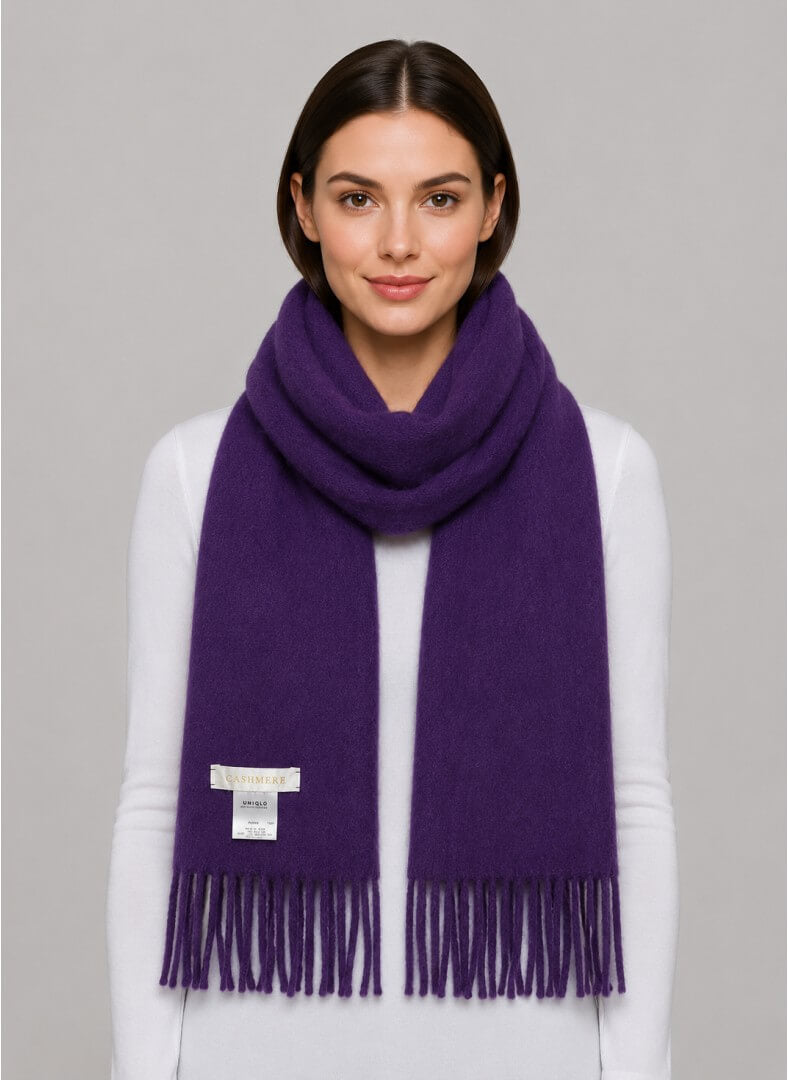 Uniqlo deep plum preloved pure cashmere scarf from Ireland, soft luxury wrap