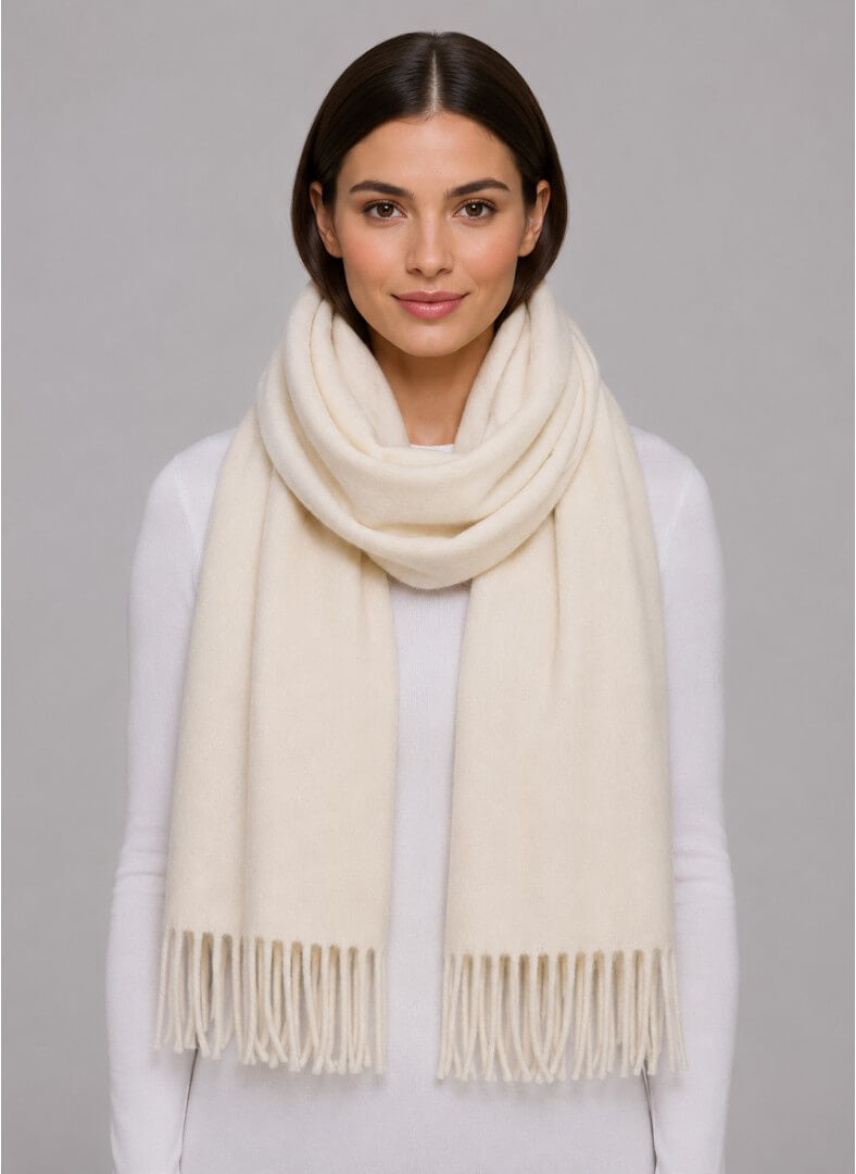 Uniqlo light beige preloved pure cashmere scarf from Ireland, soft luxury wrap