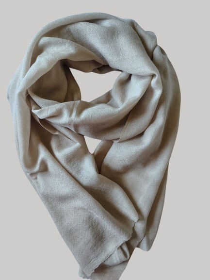 Warm beige-brown pure Pashmina stole from Cashmere Knot Ireland, featuring lightweight softness and timeless elegance for women in Ireland