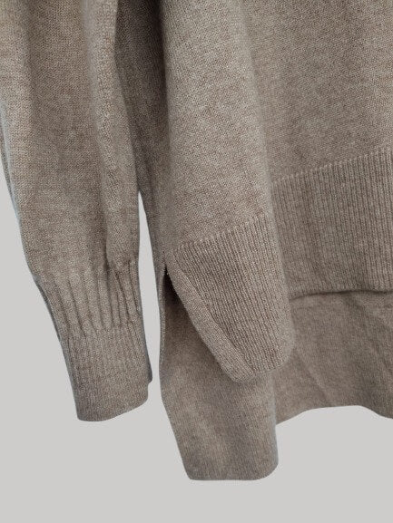 Whistles French Beige preloved pure cashmere turtleneck jumper with loose fit raglan sleeves side slits and long back from Cashmere Knot Ireland