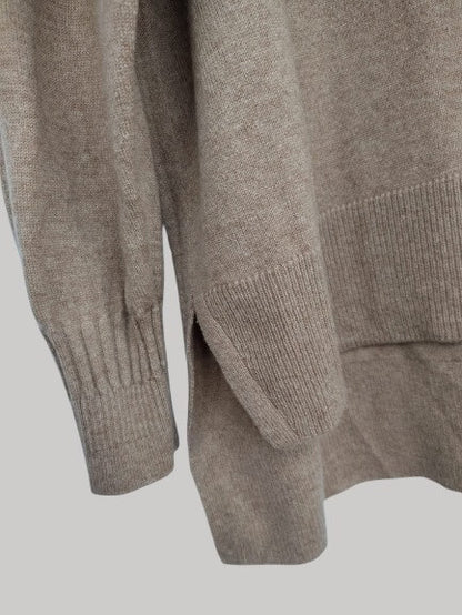 Whistles French Beige preloved pure cashmere turtleneck jumper with loose fit raglan sleeves side slits and long back from Cashmere Knot Ireland