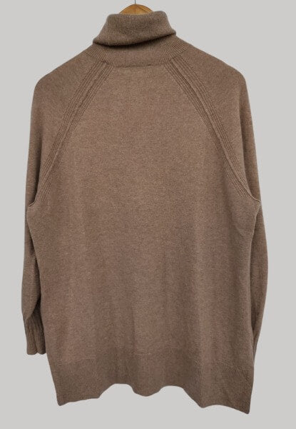 Whistles French Beige preloved pure cashmere turtleneck jumper with loose fit raglan sleeves side slits and long back from Cashmere Knot Ireland