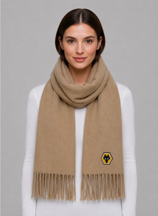 Wolverhampton Wanderers FC beige preloved pure cashmere scarf from Ireland, soft luxury wrap
