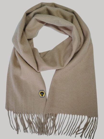 Wolverhampton Wanderers FC beige preloved pure cashmere scarf from Ireland, soft luxury wrap
