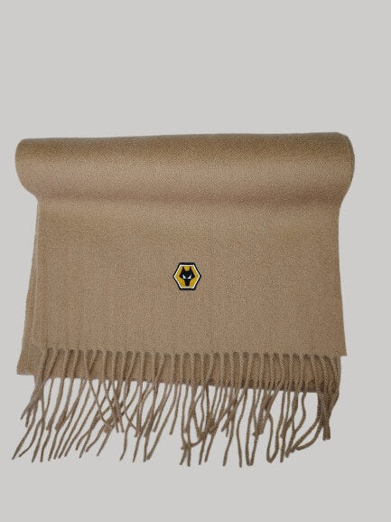 Wolverhampton Wanderers FC beige preloved pure cashmere scarf from Ireland, soft luxury wrap