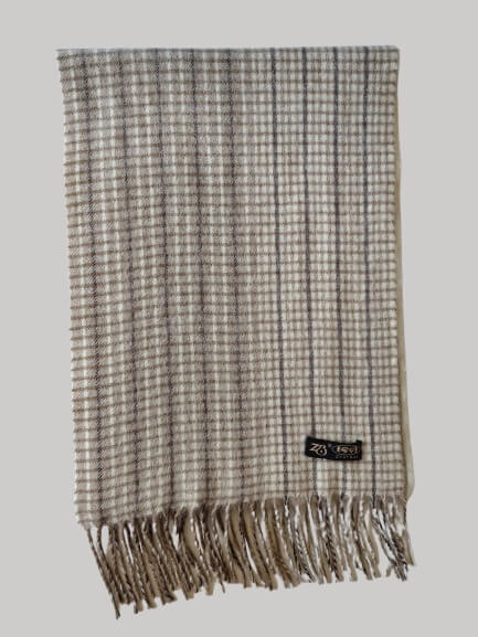 ZHENBEI camel micro check preloved pure cashmere scarf from Ireland, soft luxury wrap