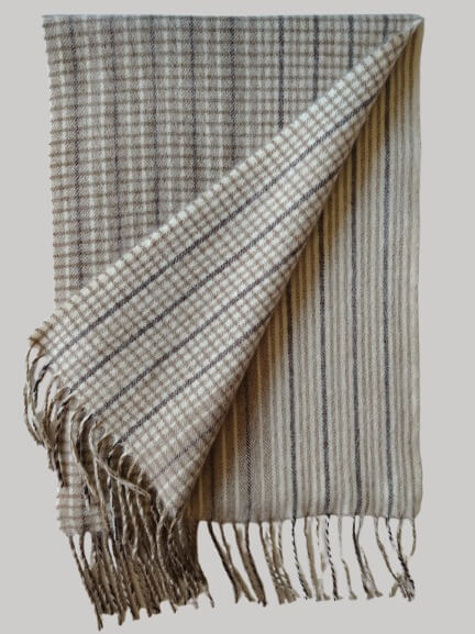 ZHENBEI camel micro check preloved pure cashmere scarf from Ireland, soft luxury wrap