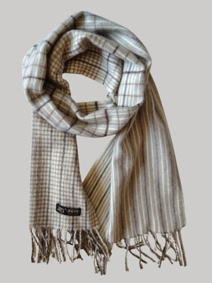 ZHENBEI camel micro check preloved pure cashmere scarf from Ireland, soft luxury wrap