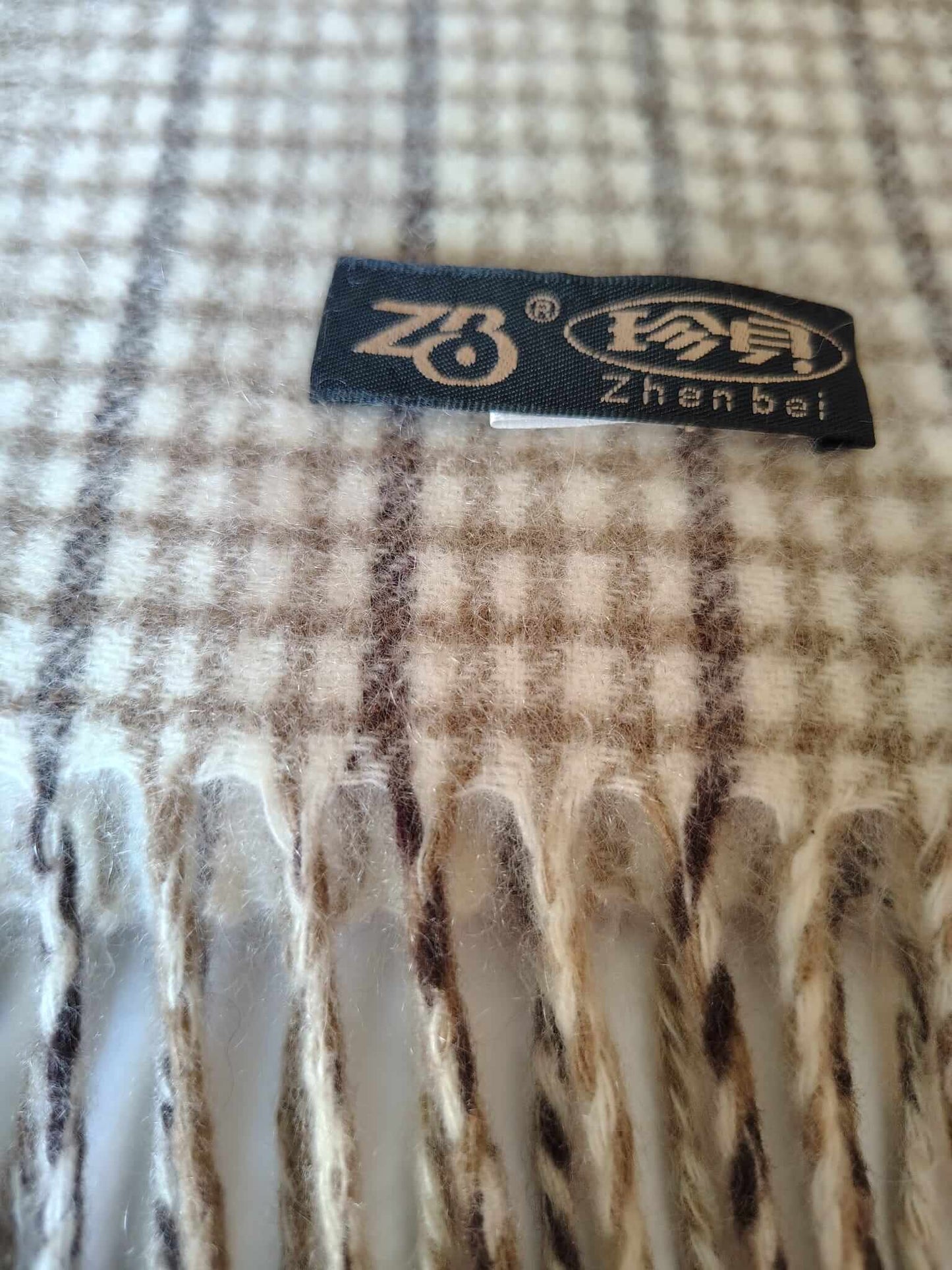ZHENBEI camel micro check preloved pure cashmere scarf from Ireland, soft luxury wrap